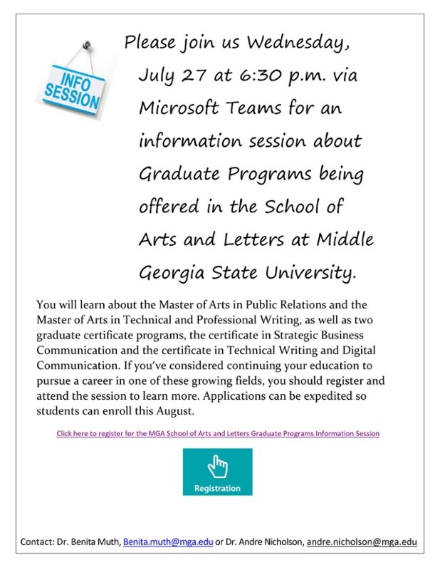 Flyer for graduate studies information session on July 27.